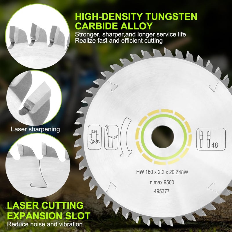 Jisculo 495377 491952 for festool Track Saw Blade 160mm（6 1/4"）, 2.2mm, 20mm, 48T, ATB Fit for festool TS 55, TSC 55, ATF 55 E, HK 55, HKC 55 Track Saw Plunge Cut Saws 2-Year Warranty - Image 5